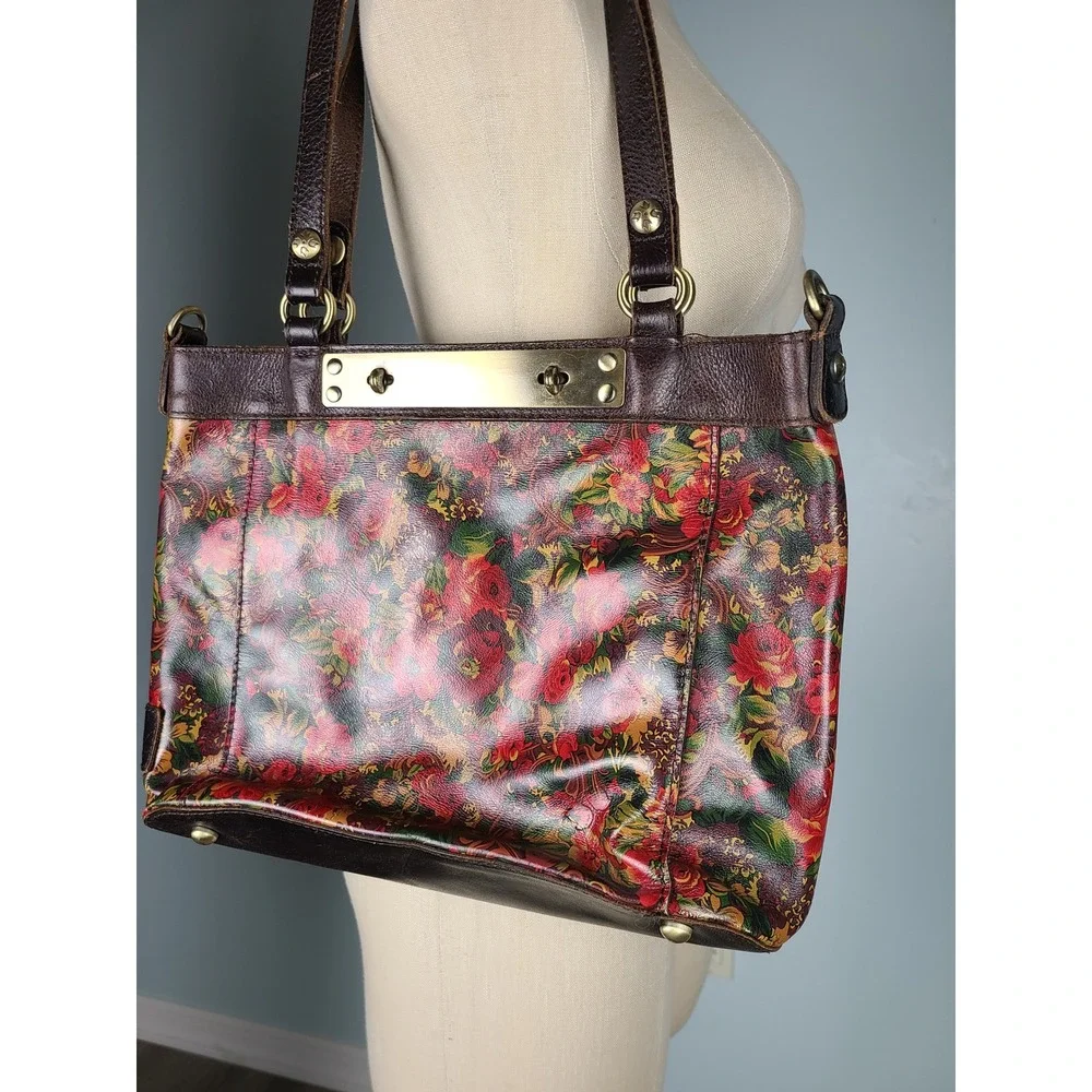 Patricia Nash Golden Rustic Forest Poppy Tote Purse Italian Leather Euro Summer